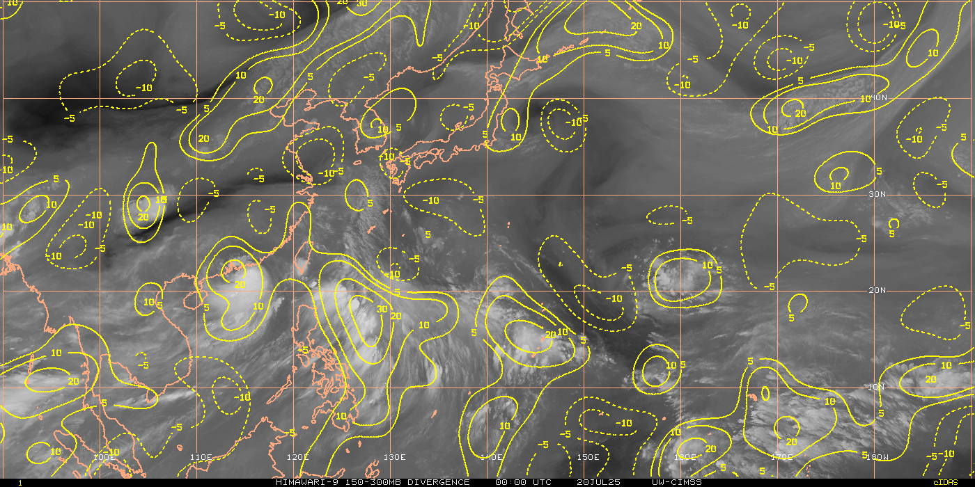CIMSS GMS-5 Images - Upper Level Divergence, 150-300mb layer mean